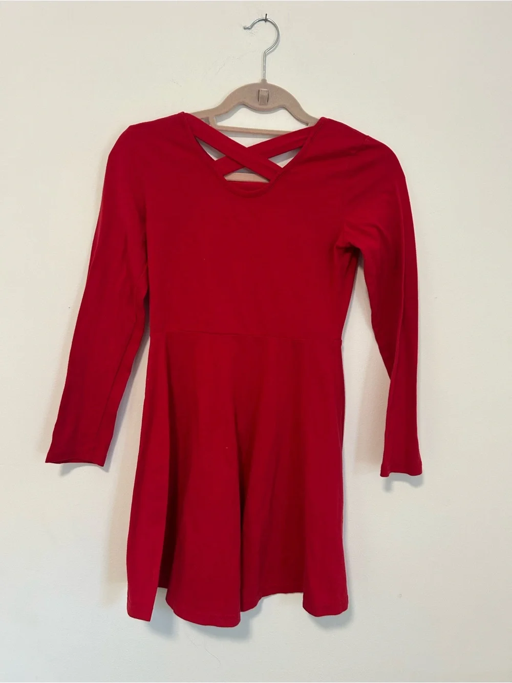 Place Girls Red Long Sleeve Fit-and-Flare Dress with Back Crossover